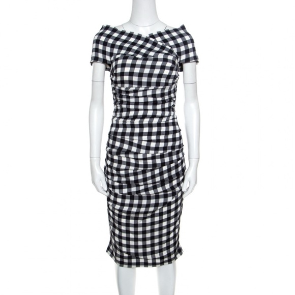 DOLCE & GABBANA Monochrome Gingham
Checked Ruched Bodycon Dress Size 2 - Picture 4 of 8